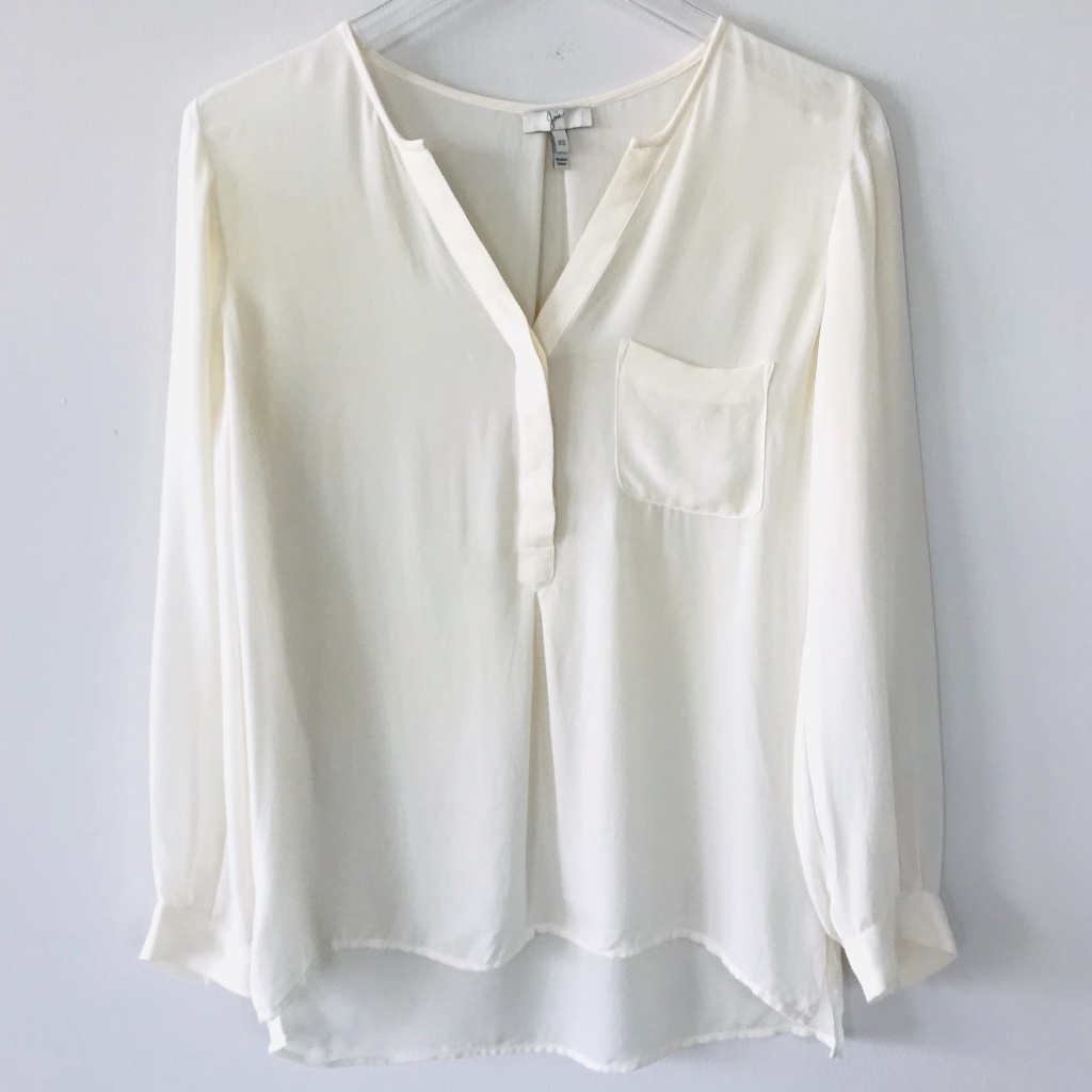Joie Long Sleeve Silk Blouse Cream White Xs